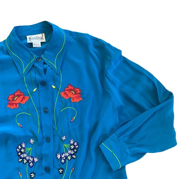 Vintage Diane Von Furstenberg 100% Silk Floral Embroidered Blouse - Picture 3 of 9